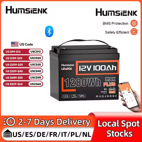 Humsienk 12V 100AH LiFePO4 Lithium Battery 1280Wh With Bluetooth/2-Year Warranty/UL1973/GP24 For Inv