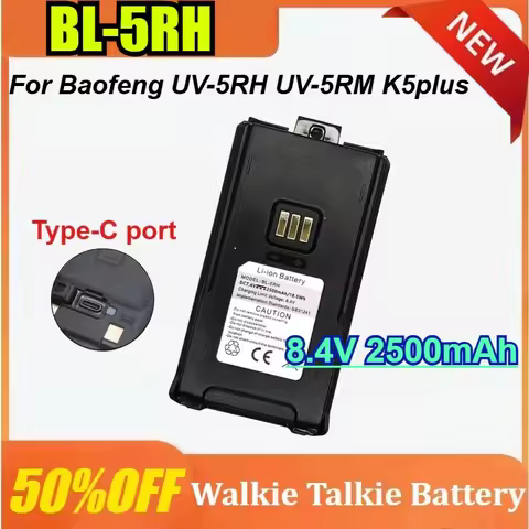 BL-5RH 2500mAh For Baofeng UV-5RH Radio Battery TYPE-C Rechargable Batterior Tri-Band 999Ch Frequenc