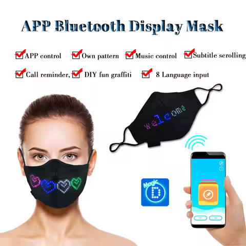 Bluetooth LED Mask Programmable USB Charging Face Mask DIY LED Display Glowing Light Up Face Cover P