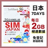 Softbank - 【日本 7日】每日2GB/FUP 高速5G/4G 無限上網卡數據卡電話卡Sim咭