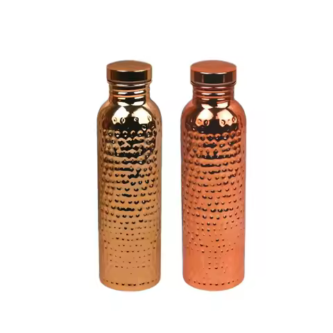 800ml Electroplated Copper Water Bottle​ ​One-Click Open Lid​ Stainless Steel ​Hammer Pattern Cup​ S