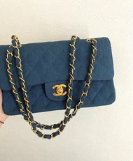 Chanel bag Linen  vintage CF 22cm  亞麻藍 中古 袋