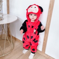 Newborn Baby Rompers Clothes 0-3Y Toddler Boy Girl Cartoon Onesie Zipper Flannel Warm Baby Kawaii In