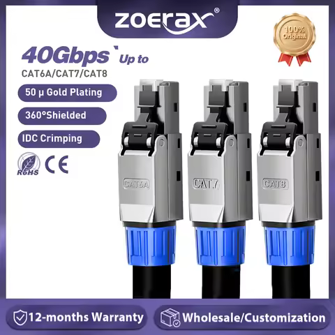 ZoeRax RJ45 CAT8 CAT7 CAT6A Toolless Ethernet Cable Connector Shielded 40/10Gbps Network Cable Plug 