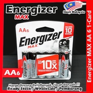 Energizer MAX Battery AA 6 Alkaline Battery 1.5V AA 1xCARD #LR6 #BP6 #E91 #Energizer #Battery