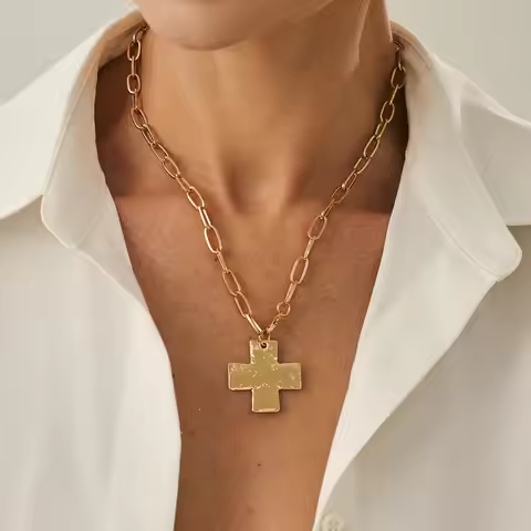 Naszyjnik Cross Pendant Necklace Square Metal Chain Collares Con Colgante Charm Regalos Mujer