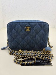 Chanel 香奈兒 黑卡31開 牛仔金扣金球相機包 斜挎包14cm