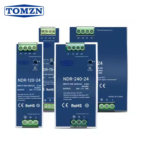 TOMZN DIN Rail NDR-75W 120W 240W 480W AC to DC Switching Power Supply Input AC100-240V Output DC12V
