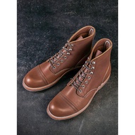 Upgraded Version Goodyear 8111 Replica Round Toe Overall Boots Mid-Top Motorcycle Shoes Genuine Leat