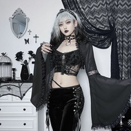 Dark Gothic Lace Blouse with Flared Sleeves - Elegant Outerwear