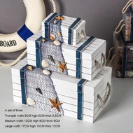 3 Sizes Marine Seabird Starfish HNA Treasure Box Room Decor 3in1 Mediterranean Wooden Storage Box Ho