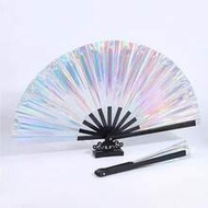 13-Inch Large Flashing Holographic Rave Hand Fan, Foldable Colorful Festival EDM Rhythm Fan, Suitabl