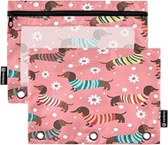 RPLIFE 3 Ring Zippered Pouch with Clear Window, 2 Pack Pencil Pouch Teen Girls Kids School Supplies,