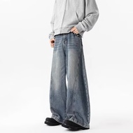 baggy jeans men y2k y2k jeans Men Retro Straight Wide-Leg Jeans Stitching Loose Jeans Hip-Hop Fashio