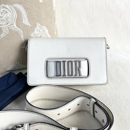Dior JADIOR翻蓋肩背斜背包 白色銀扣 牛皮 24*14*8 98新配件塵袋 肩帶