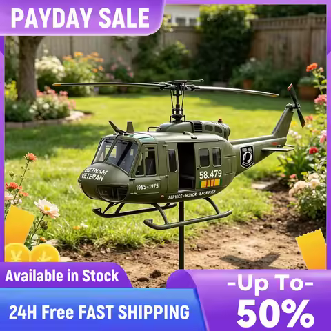 2D Flat Yard Decor Stakes Vietnam Veteran UH-1 Helicopter Garden Pinwheels Wind Spinners Pin Wheels 