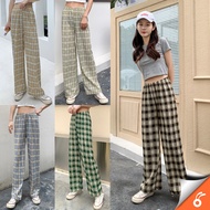 0360 CORAL Casual Women Straight Leg Plaid Elastic Waist Pants