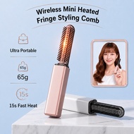 Wireless Mini Heated Fringe Styling Comb & Mini Curling Iron Portable Bangs Comb Mini Hair Straighte