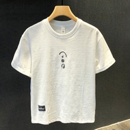 Men's T-shirt Men's T-shirt Slub Cotton Short-Sleeved T-shirt Men's Embroidered Street Wear 100% Cot
