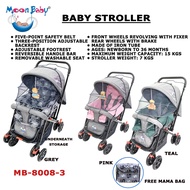 MOONBABY STROLLER 5 POINT SAFETY BELT 3 POSITION 7KGS WITH FREE MAMA BAG TUBE WASHABLE SEAT 8008-3