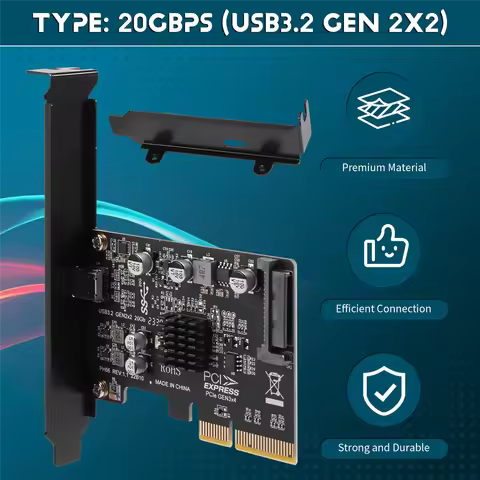 SCLS USB PCIE Card Type C PCI-Express 4X to USB 3.2 Gen 2X2 (20Gbps) ASM3242 Chipset for 8/10/Linux