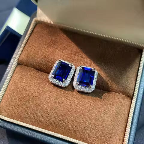 Luxury Platinum Solid Platinum PT950 Women's Earrings Diamond Earrings Sapphire Gift Emerald