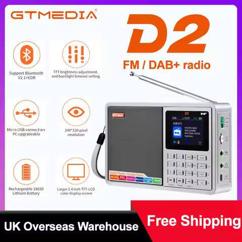 GTMEDIA D2 FM/DAB Radio LCD Display, Bluetooth TF Card Digital Player DAB+/FM Program Recording, Ste