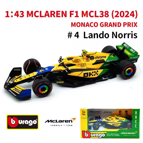 Bburago 1:43 2024 F1 Mclaren Mcl38 Monaco Grand Prix F1 Alloy Miniature Diecast Model #4 #81 Lando N