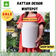 TGH White Rattan Basket Designs pots for plants Large Size Diameter 9.5" Height 12" Big White Pot