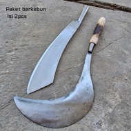 Paket berkebun set 2pcs sabit rumput super tajam dan parang bendo baja asli-sabit rumput berkebun-pe