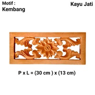 Kepingan Loster Kayu Jati 13 x 30 cm Asli Jepara motif Bunga Classic Ukiran Dekorasi Ormanen Tempel