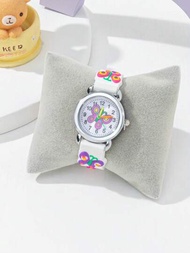1只白色蝴蝶卡通兒童手錶,時尚石英手錶,日常裝飾佩戴