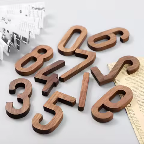1PCS Walnut Wooden House Number 3D Numeral Door Plaque with Magnet Door Number for Hotel Home Mail B