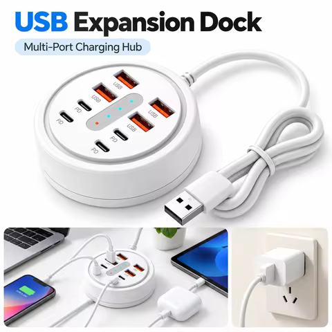 USB Charging Station 8 Port USB C PD Fast Charger 4 USB 4 Type C Multiport Desktop Charging Hub