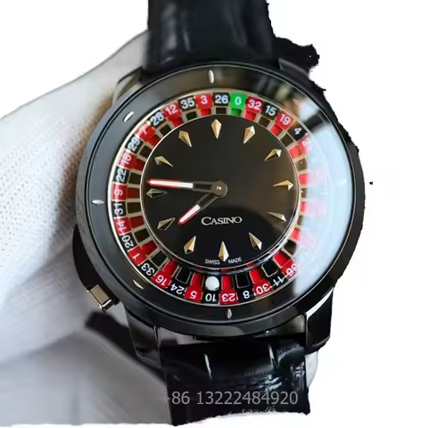 Custom Automatic Roulette Game 20mm Leather Strap Stainless Steel Case High Quality Luxury Iced Out 