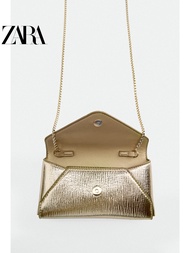 ZARA กระเป๋าสตรีใหม่สีทองมินิโซ่ปาร์ตี้กระเป๋าสะพายข้างเดียว golden