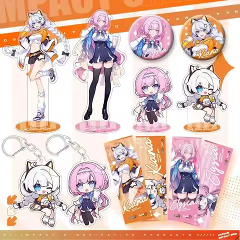 Game Honkai Impact 3rd X Elysia COCO Joint Cosplay Theme Sets Kiana Stand Badge Keychain Anime Carto