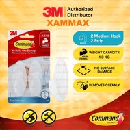 3M Command - Bath 18  Wall Adhesive Waterproof Medium Hooks (2Hook & 2Strips) (Holds up to 1.3kg)