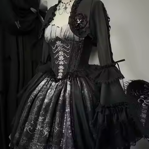 Bone-Eroded Butterfly - Gothic Black Lolita JSK & SK Set by Susin Lolita PRE ORDER / 20 days