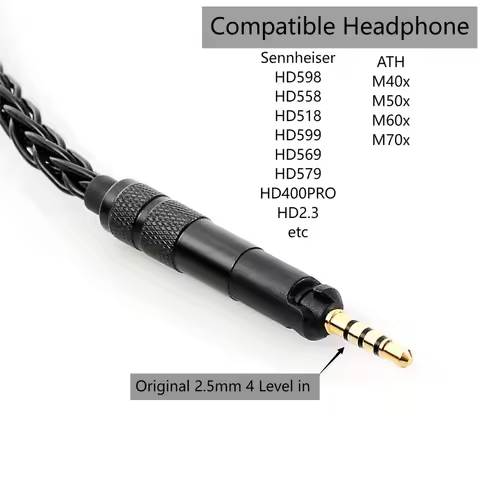 For Sennheiser HD598 HD560S HD558 HD518 HD599 AHT M50x M40x M70x M60x Silver Plated 3.5/4.4MM Replac