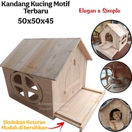 KANDANG ANJING KUCING DAN KELINCI BAHAN KAYU MAHONI MOTIF TERBARU MODEL SLOROK KOTORAN