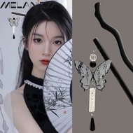 Hair Ornament Pan Hair Headdress Chinese Style Ink Calligraphy Butterfly Tassel Wood Hair Sticks Ret