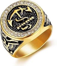 Navy USA Ring for men Sailing Anchor Ring CZ Radiant Bling Biker 316 Stainless Steel Rings Miltary A