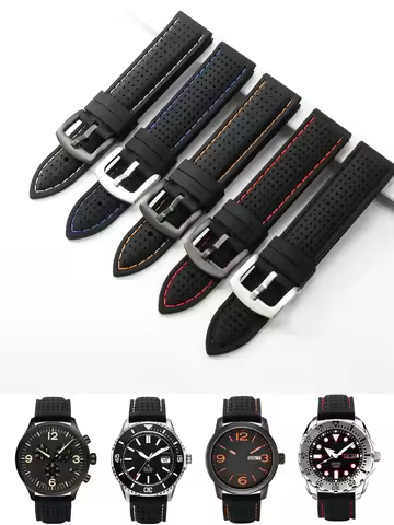 Outdoor Safety Waterproof Breathable Hole Silicone Watchband for Seiko Armani Mido Tissot Casio Univ