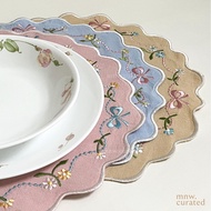 Embroidery Coquette Placemat by mnw.curated (Plate coaster with coquette style ribbon Embroidery)
