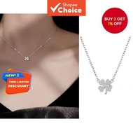 Clover Necklace for Women, Fresh Design with Diamond-Studded Silver Pendant, Stylish Heartfelt Colla