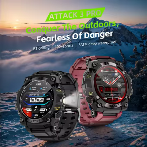 LOKMAT New ATTACK 3 PRO Rugged Smart Watch Bluetooth Calls Fitness Tracker Flashlight Message Push H