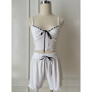 Cloudy Set | Bộ Đồ Cotton Hai Dây Phối Ren Thắt Nơ Ruy Băng Mềm Mại Màu Trắng Quyến Rũ Thiết Kế - Pe