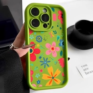 Good case 🔥ส่งจากไทยใน24ชม.🔥เคสไอโฟน11 Colorful Flowers New Straight Edge Phone case For IPhone 11 14 7Plus XR X 12 13 Pro Max 15PRO MAX 14 7 8 6s 6 Plus XS Max SE 2020 Simple Solid Candy Color Matte Liquid Silicone Phone Case