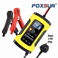 FOXSUR 3PIN Car Battery Charger 12V 5A Pulse Repair LCD Battery Charger Car Motorcycle Acid Charger 